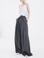 ABWLR Gray Tailored High Waist Draped Floor Length Women'S Polyester Wide-Leg Pants