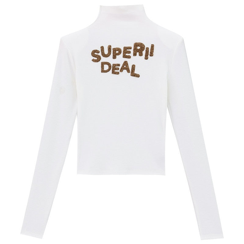 ABWLR_Mocha_White_Mock_Neck_Letter_Print_Slim_Fit_Girlish_Women'S_Long_Sleeve_T-Shirts_MISSTT