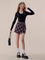 ZIZIFEI Vintage Patchwork Polo U Neck Women'S Viscose Knit Slim Fit Long Sleeve T-Shirts
