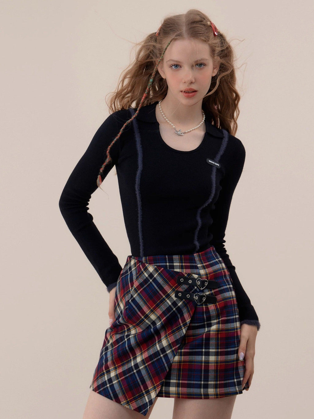 ZIZIFEI Vintage Patchwork Polo U Neck Women'S Viscose Knit Slim Fit Long Sleeve T-Shirts