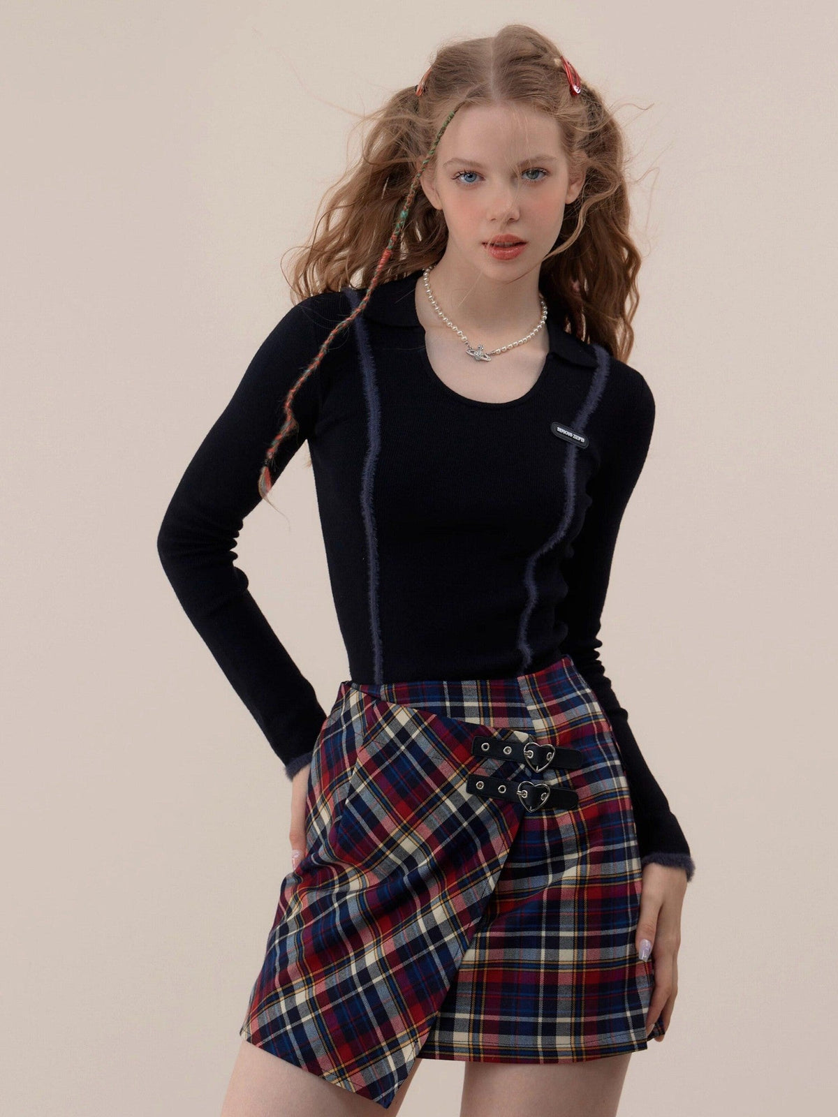 ZIZIFEI Vintage Patchwork Polo U Neck Women'S Viscose Knit Slim Fit Long Sleeve T-Shirts