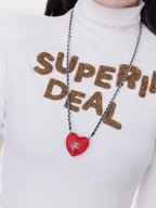 ABWLR Mocha Mist Letter Embroidery Slim Fit High Neck Women'S Long Sleeve T-Shirts