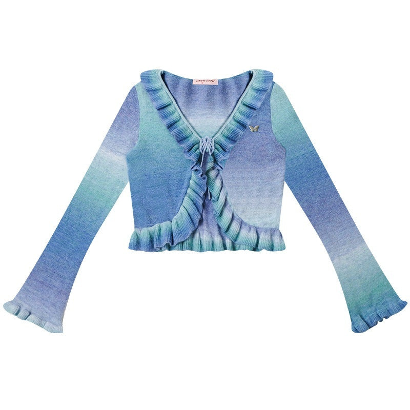 ZIZIFEI_Ombre_Colorblock_Ruffle_Bell_Sleeve_Striped_Bow_Tie_Women'S_Acrylic_Cardigans_MISSTT