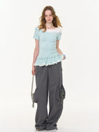 ZIZIFEI Gray High Waist Slimming Cargo Big Pocket Women'S Lyocell Blend Wide-Leg Pants
