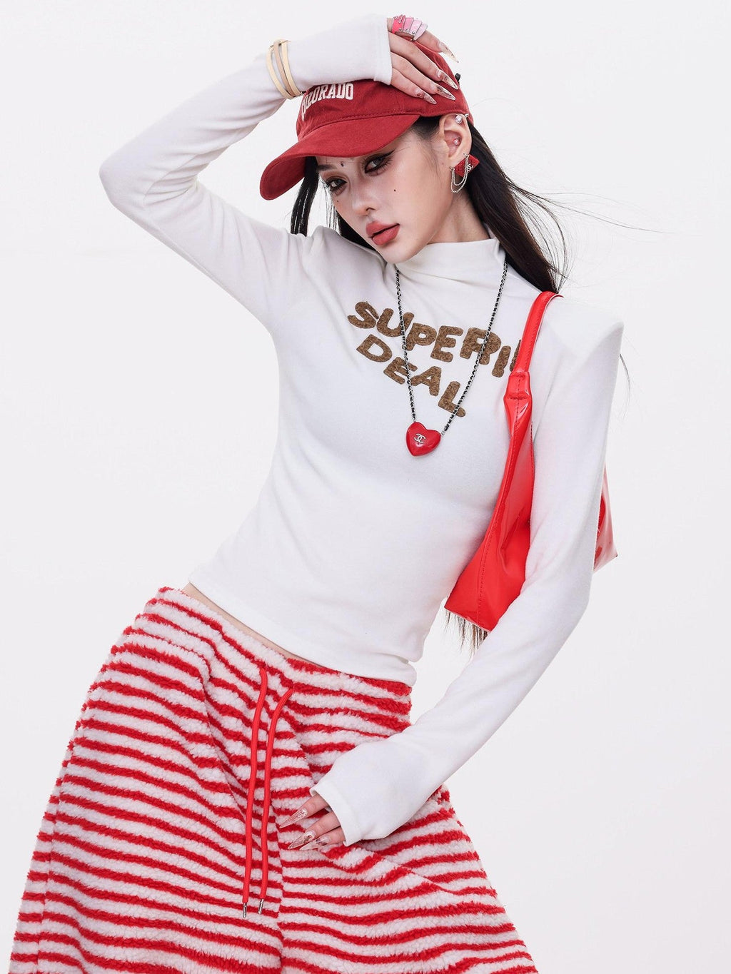 ABWLR Mocha Mist Letter Embroidery Slim Fit High Neck Women'S Long Sleeve T-Shirts