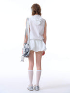 ZIZIFEI Rabbit Embroidered Hooded Zipper Sporty Women'S Nylon Tank Tops