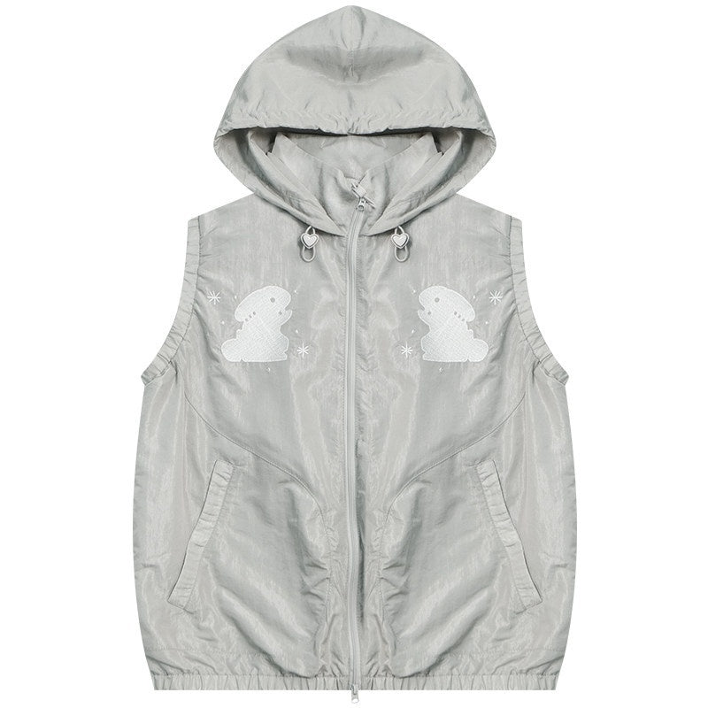 ZIZIFEI_Rabbit_Embroidered_Hooded_Zipper_Sporty_Women'S_Nylon_Tank_Tops_MISSTT