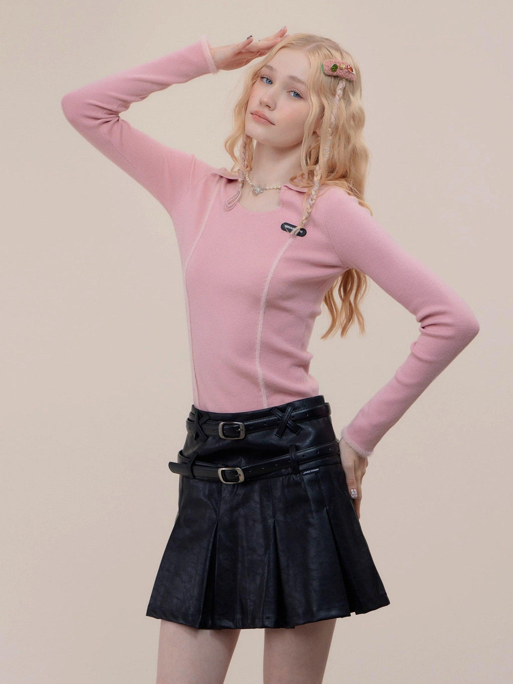 ZIZIFEI Vintage Patchwork Polo U Neck Women'S Viscose Knit Slim Fit Long Sleeve T-Shirts