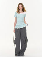 ZIZIFEI Gray High Waist Slimming Cargo Big Pocket Women'S Lyocell Blend Wide-Leg Pants