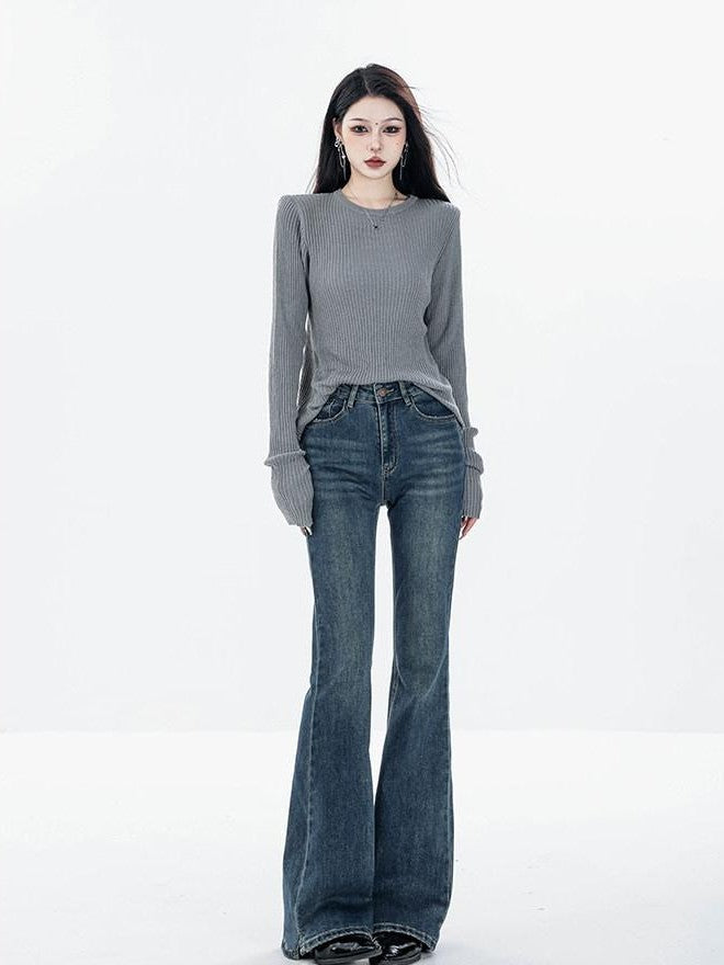 ABWLR Vintage High Waist Slim Fleece Lined Women'S Denim Flare Jeans