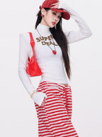 ABWLR Mocha Mist Letter Embroidery Slim Fit High Neck Women'S Long Sleeve T-Shirts