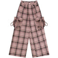 ZIZIFEI_Pink_Plaid_High_Waist_Large_Pocket_Straight_Women'S_Polyester_Wide-Leg_Pants_MISSTT
