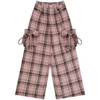 ZIZIFEI_Pink_Plaid_High_Waist_Large_Pocket_Straight_Women'S_Polyester_Wide-Leg_Pants_MISSTT