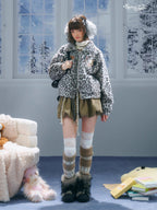 ZIZIFEI Cat Print Leopard Sherpa Oversized Vintage Women'S Polyester Puffer Jackets