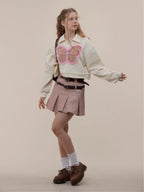 ZIZIFEI Cropped 3D Butterfly Embroidered Polo Collar Women'S Cotton Long Sleeve T-Shirts