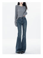 ABWLR Vintage High Waist Slim Fleece Lined Women'S Denim Flare Jeans