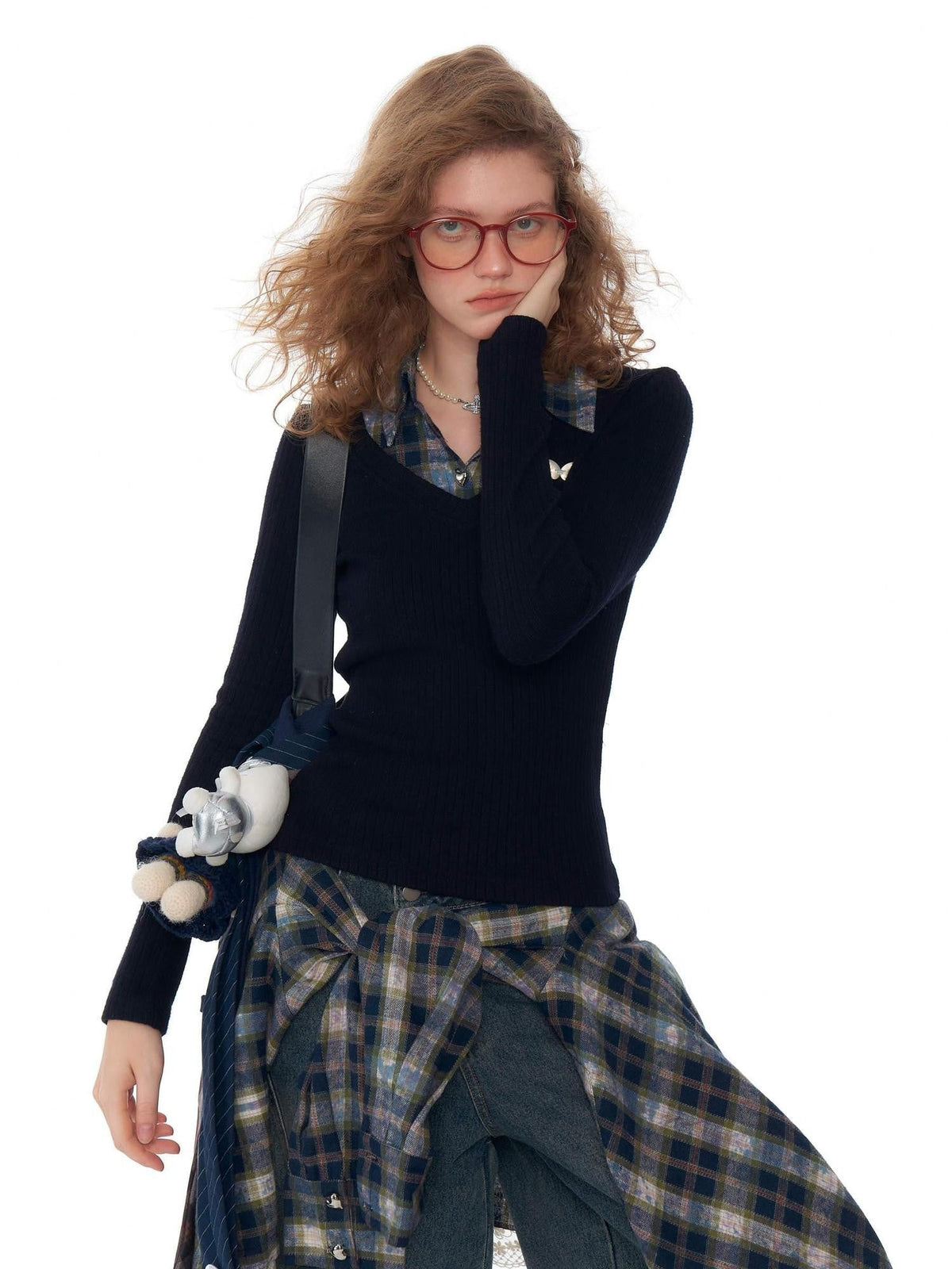 ZIZIFEI Solid Retro Faux Layered Polo Collar Slim Women'S Polyester Long Sleeve T-Shirts