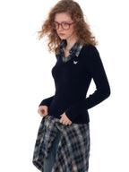 ZIZIFEI Solid Retro Faux Layered Polo Collar Slim Women'S Polyester Long Sleeve T-Shirts