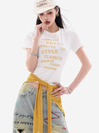 ABWLR Layered Shawl Letter Print Slim Fit Two Piece Women'S Short Sleeve T-Shirts