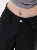 ABWLR Black Minimalist Loose Casual Women'S Matte Pu Wide-Leg Pants