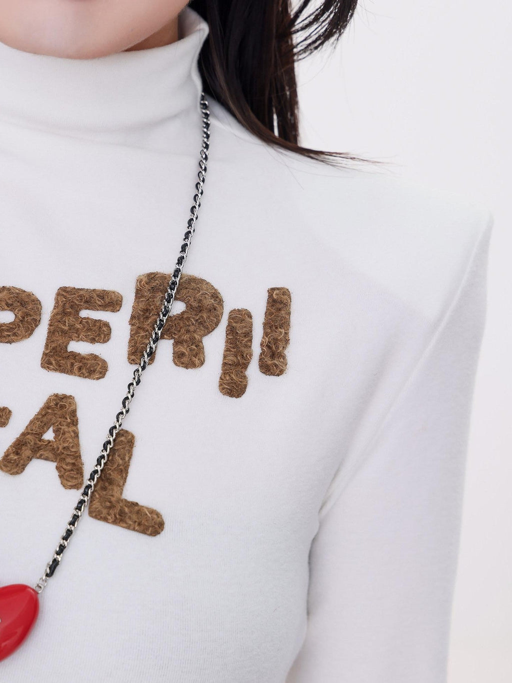 ABWLR Mocha Mist Letter Embroidery Slim Fit High Neck Women'S Long Sleeve T-Shirts