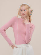 ZIZIFEI Vintage Patchwork Polo U Neck Women'S Viscose Knit Slim Fit Long Sleeve T-Shirts