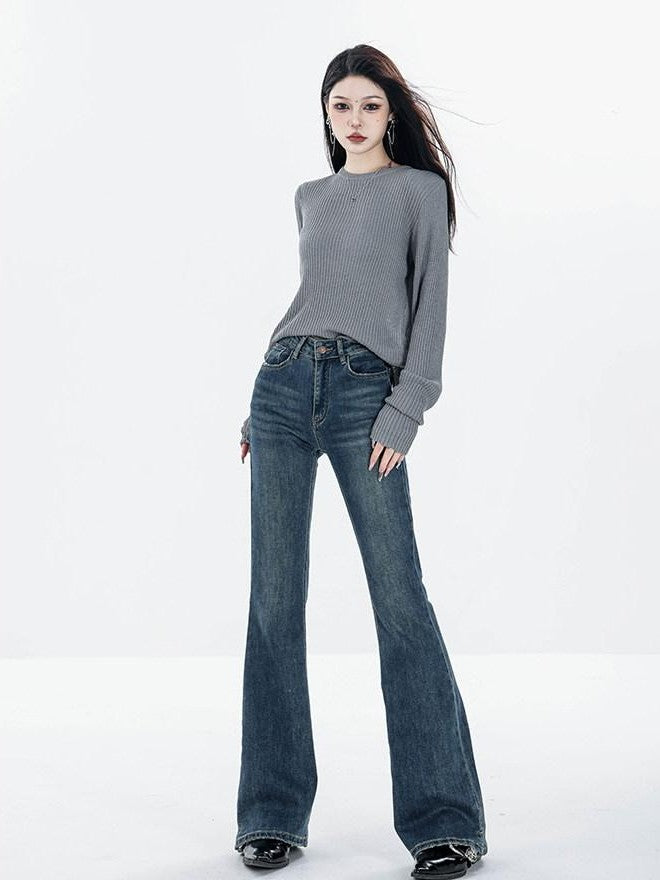 ABWLR Vintage High Waist Slim Fleece Lined Women'S Denim Flare Jeans