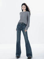 ABWLR Vintage High Waist Slim Fleece Lined Women'S Denim Flare Jeans