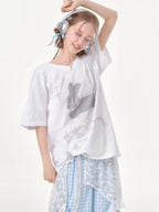 ZIZIFEI Pixel Rabbit Rhinestone V-neck Loose Women'S Cotton Short Sleeve T-Shirts