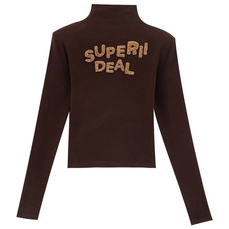 ABWLR_Mocha_Mist_Letter_Embroidery_Slim_Fit_High_Neck_Women'S_Long_Sleeve_T-Shirts_MISSTT