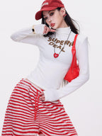 ABWLR Mocha Mist Letter Embroidery Slim Fit High Neck Women'S Long Sleeve T-Shirts
