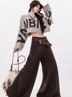 ABWLR Coffee Brown Drapey High Waist Thickened Loose Women'S Wide-Leg Pants