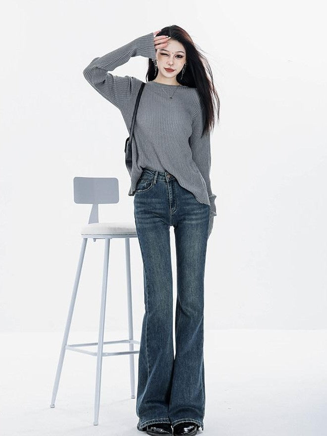 ABWLR Vintage High Waist Slim Fleece Lined Women'S Denim Flare Jeans