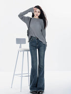 ABWLR Vintage High Waist Slim Fleece Lined Women'S Denim Flare Jeans