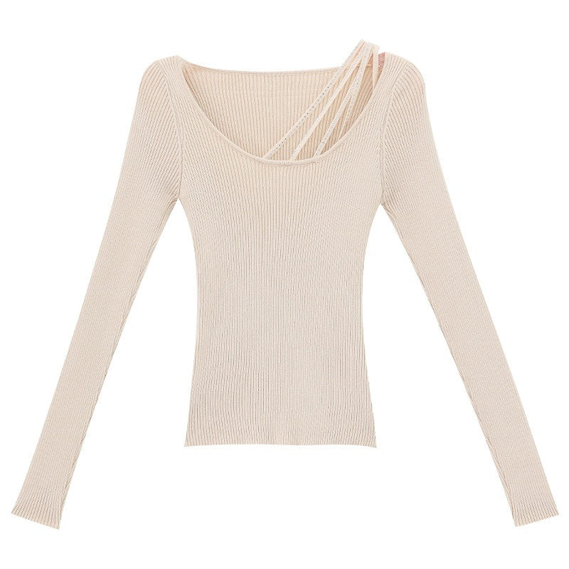 ABWLR_Bow_V-neck_Slim_Fit_Korean_Style_Women'S_Soft_Knit_Long_Sleeve_T-Shirts_MISSTT