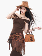 ABWLR Caramel Khaki Vintage One Shoulder Backless Sleeveless Women'S Slim Fit T-Shirts