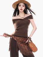 ABWLR Caramel Khaki Vintage One Shoulder Backless Sleeveless Women'S Slim Fit T-Shirts