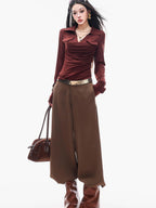 ABWLR Cocoa Brown High Waist Casual Loungewear Women'S Drapey Loose Fit Wide-Leg Pants