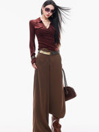 ABWLR Cocoa Brown High Waist Casual Loungewear Women'S Drapey Loose Fit Wide-Leg Pants