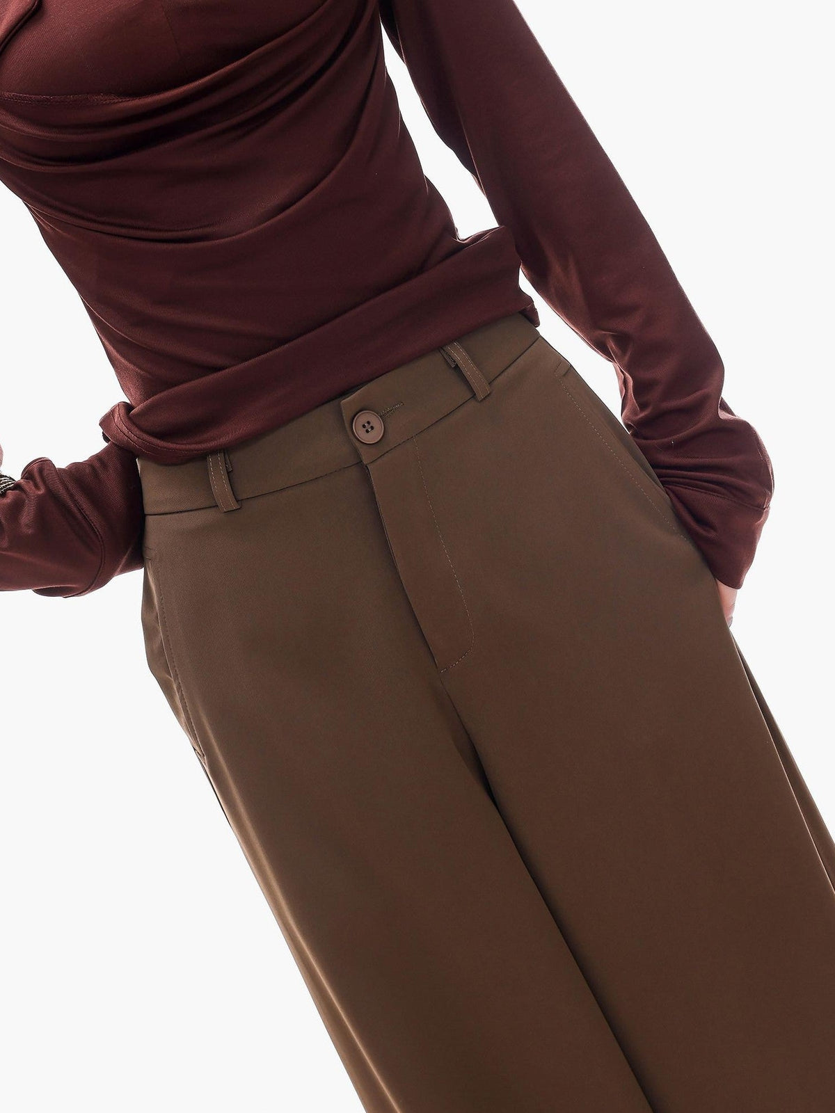 ABWLR Cocoa Brown High Waist Casual Loungewear Women'S Drapey Loose Fit Wide-Leg Pants
