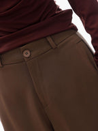 ABWLR Cocoa Brown High Waist Casual Loungewear Women'S Drapey Loose Fit Wide-Leg Pants
