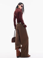 ABWLR Cocoa Brown High Waist Casual Loungewear Women'S Drapey Loose Fit Wide-Leg Pants