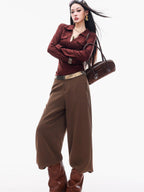 ABWLR Cocoa Brown High Waist Casual Loungewear Women'S Drapey Loose Fit Wide-Leg Pants