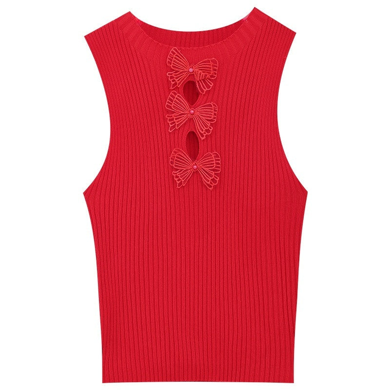 ABWLR_Cutout_3D_Floral_Embroidered_Cropped_Slim_Women'S_Other_Material_Tank_Tops_MISSTT