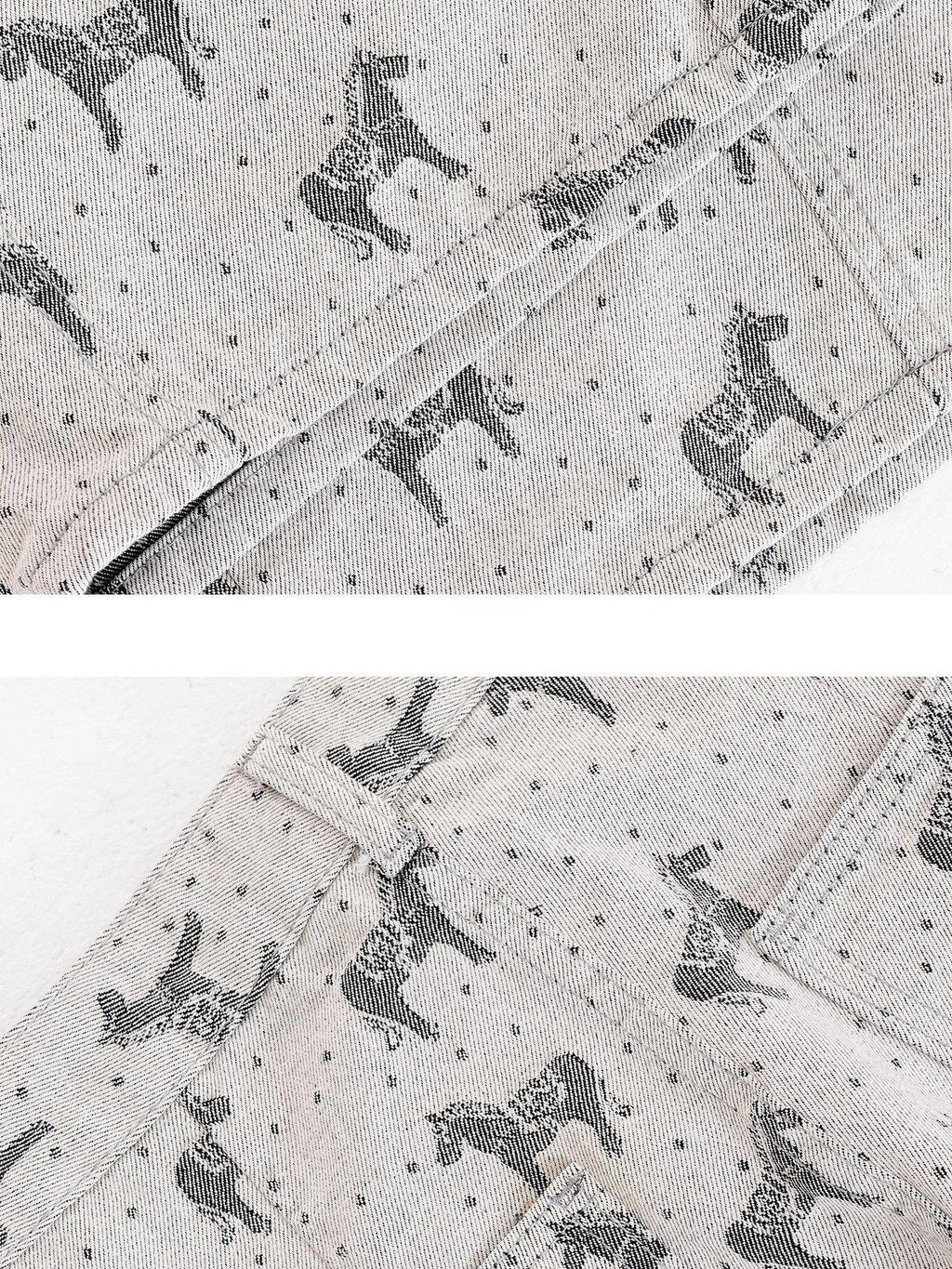 ABWLR Gray Horse Print Loose Draped Natural Waist Women'S Denim Wide-Leg Jeans