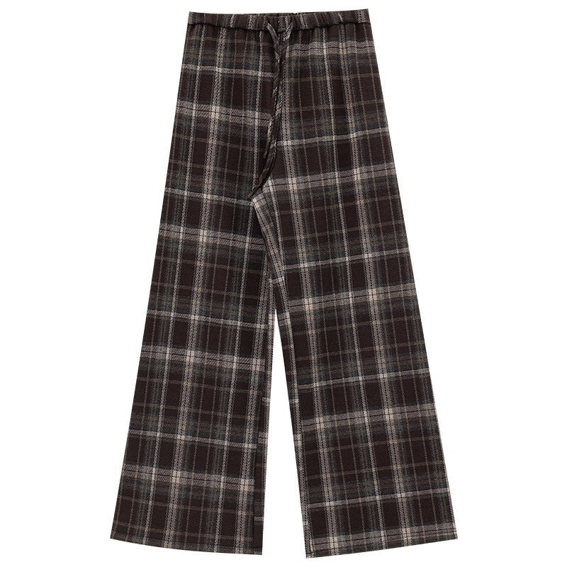ABWLR_Khaki_Plaid_Fleece_Lined_Drawstring_Relaxed_Women'S_Woolen_Straight_Pants_MISSTT