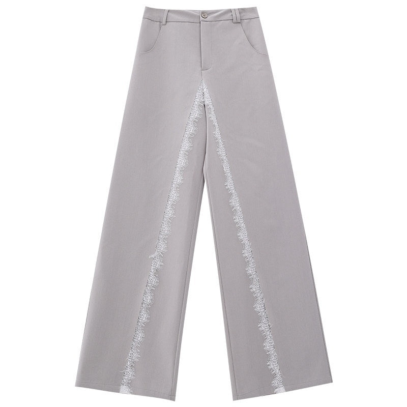 ABWLR_Lace_Patchwork_Natural_Waist_Faux_Two_Piece_Pocket_Zipper_Women'S_Straight_Pants_MISSTT
