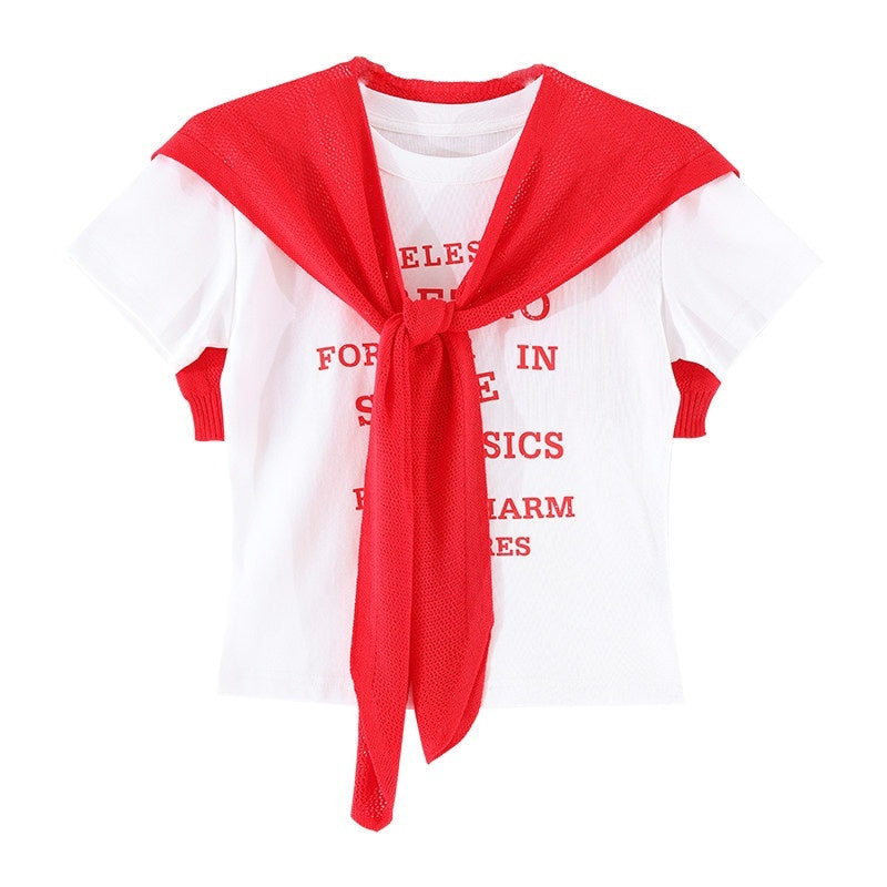 ABWLR_Letter_Print_Slim_Fit_Cropped_Cape_Women'S_Short_Sleeve_T-Shirts_MISSTT