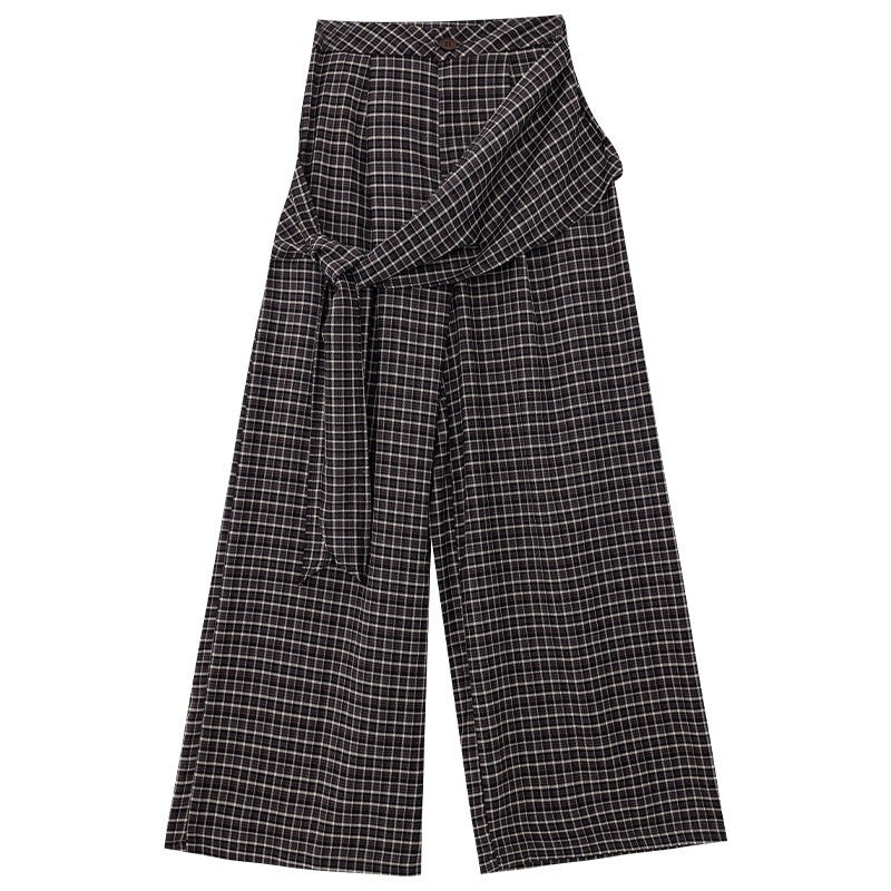 ABWLR_Reversible_British_Asymmetric_Plaid_Lace_Up_Women'S_Polyester_Wide-Leg_Pants_MISSTT
