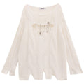 ABWLR_Rock_Wave_Frayed_Edge_Openwork_Pin_Detail_Women'S_Knit_Long_Sleeve_T-Shirts_MISSTT